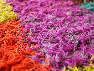 multi-colored carpet close-up. fleecy carpet. view from above
