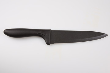 Butcher black Kitchen Knife on isolated white background