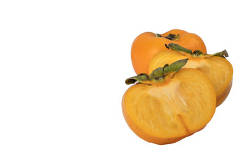 fresh ripe Fuyu persimmons (Kaki,maturing persimmon) isolated on white background