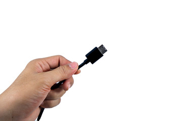 Hdmi cable in hand on the White Blackground