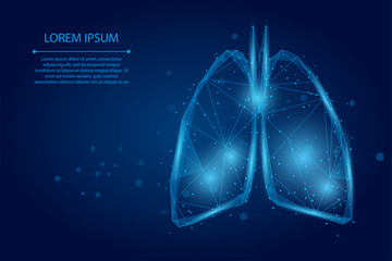 Abstract mash line and point human lungs connected dots low poly wireframe. Online doctor World Tuberculosis day medicine vector illustration