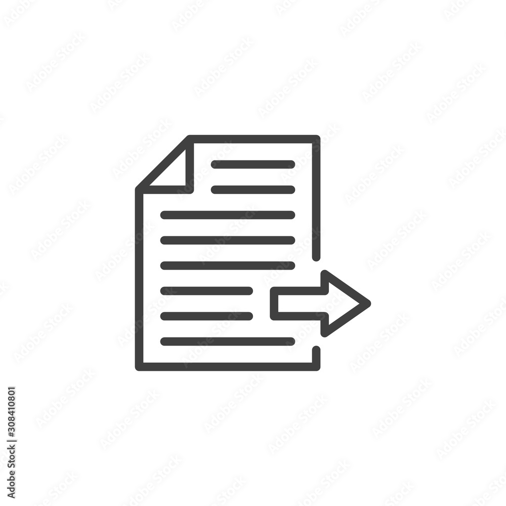 Aufkleber next page arrow line icon. linear style sign for mobile concept and web design. document file with a