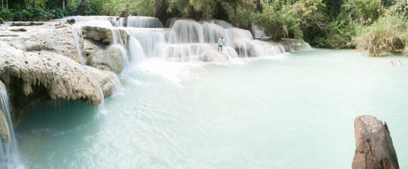 Beautiful waterfall in the green deep forest