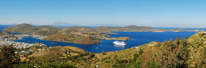 Fototapeta na wymiar Panoramic view of the bay on the Greek island of Patmos.