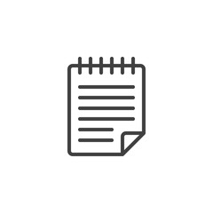 Diary notebook line icon. linear style sign for mobile concept and web design. Memo notepad page outline vector icon. Symbol, logo illustration. Vector graphics
