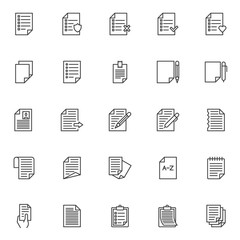 Paper documents line icons set. Checklist linear style symbols collection, outline signs pack. Document files vector graphics. Set includes icons as wishlist, questionnaire, to do list, note paper