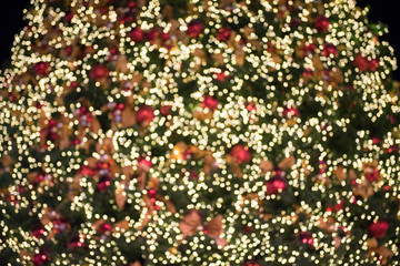 Colorful christmas tree bokeh background.