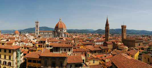 Panoramic view from the Palazzo Vecchio tower on the historical part of the famous Italian city of...