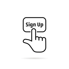 black thin line sign up with hand