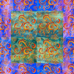 Abstract vintage seamless pattern with floral elements. Hand drawing in oriental style