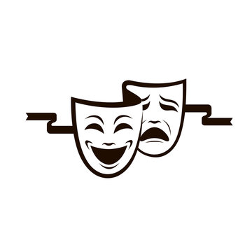 illustration of comedy and tragedy theatrical masks isolated on white background