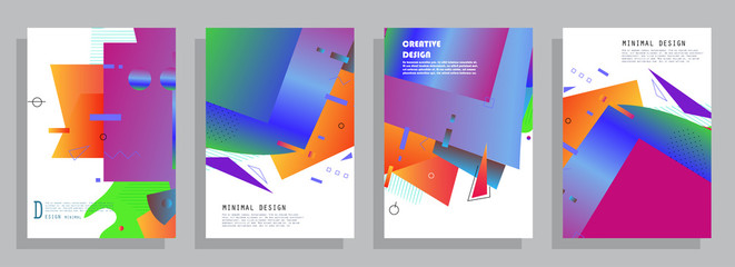 Covers templates set with graphic geometric elements. Applicable for brochures, posters, covers and banners. Vector illustrations.