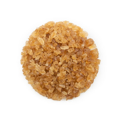 Pile of Rock sugar, Brown candy, crystals sugar isolated on white background.concept Natural sweetener. Top view, Flat lay