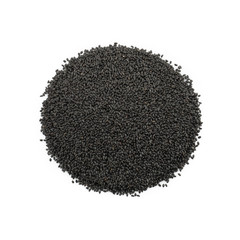 Pile of Lemon basil seeds isolated on white background.Food concept from whole grains. Top view, Flat lay