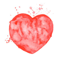 Watercolor red heart with spots. Valentines day illustration.