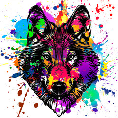 monochrome artistic wolf muzzle on colored background