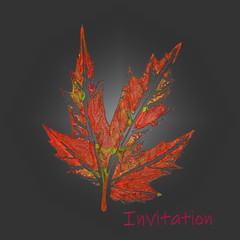 Invitation with orange yellow leaf, for frame, congratulations, background, wedding, holiday, greeting card,  invitation, celebration, postcard, watercolor