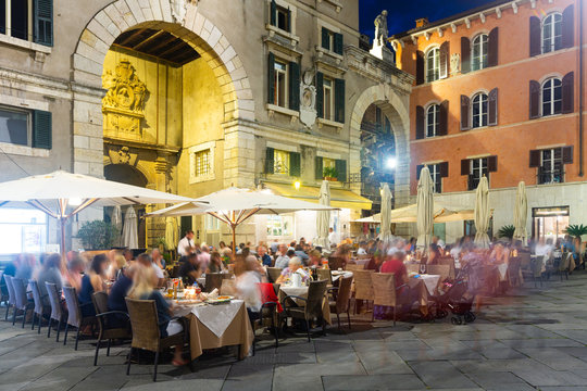Nightlife of illuminated Verona, Italy