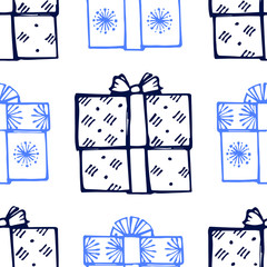 Seamless pattern with hand drawn gift boxes