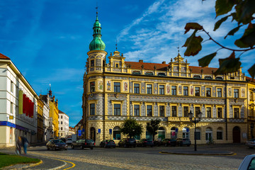Fototapeta na wymiar Central square of Czech town of Pisek