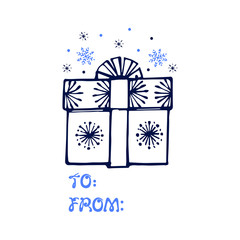 Hand drawn gift box and snowflakes