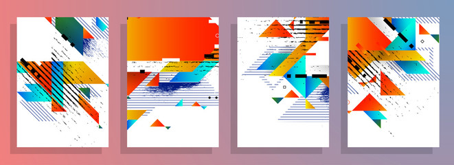 Template brochures, flyers, business presentations. Modern flat line style, layout in A4 size. Trendy abstract background. Geometric science or technology pattern. Graphic design