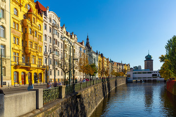 Obraz premium Beautiful view of the embankment of the Vltava river. Prague. Czech Republic