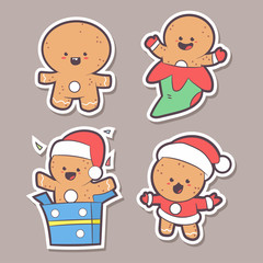 Cute gingerbread man characters vector cartoon set isolated on background.