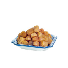 dried scallop or chinese dry scallop on white background.