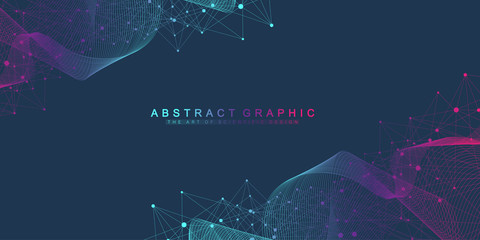 Scientific vector illustration genetic engineering and gene manipulation concept. DNA helix, DNA strand, molecule or atom, neurons. Abstract structure for Science or medical background. Wave flow