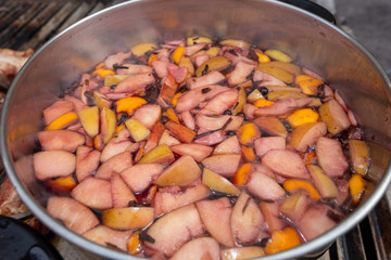 mulled wine winter drink of wine and fruit