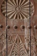 Arabic style carvings and ornaments,detail from door in Oman