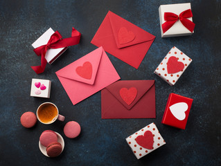 Red envelopes, gifts, cup of coffee