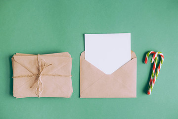 Envelopes made of Kraft paper and candy.