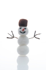 Vertical format of Christmas winter snowman on white background