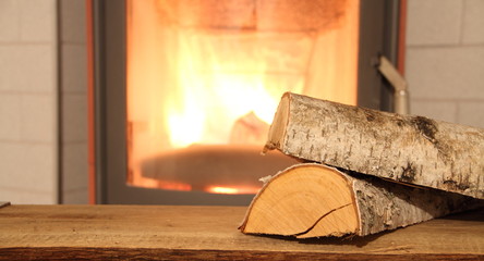 ein Kaminofen mit Holz und Pellets 