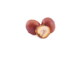 chinese food, peeled roasted chestnut on white background
