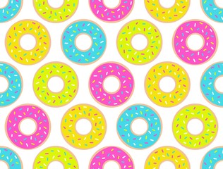 Donuts seamless pattern. Sweet food repeat background. Vector illustration. - 308420211