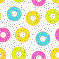 Donuts seamless pattern. Sweet food repeat background. Vector illustration. - 308420868