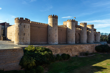 Fototapeta na wymiar Aljaferia Palace (fortified medieval Islamic palace) in Zaragoza city, Aragon, Spain 