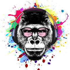 Monkey head black and color background, digital art © reznik_val