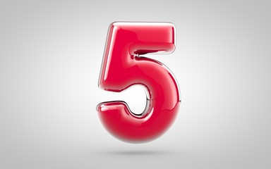 Pink nail polish 3d number 5 on white background