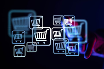 hand touches virtual percent icon