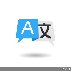 Icon language translation. Chat bubbles translation. Communication, language. Web logo. Vector illustration.