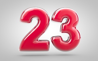 Pink nail polish 3d number 23 on white background