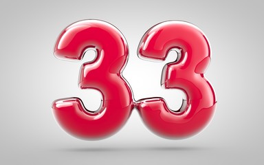 Pink nail polish 3d number 33 on white background