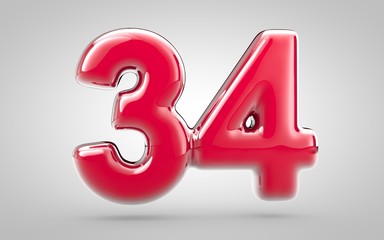 Pink nail polish 3d number 34 on white background