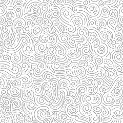 Black and White Hand Drawn Doodle Swirls, Swashes Vector Seamless Pattern. Whimsical Decorative Print Background