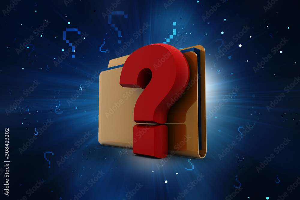 Poster 3d rendering file folder with question symbol