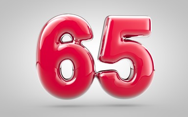 Pink nail polish 3d number 65 on white background